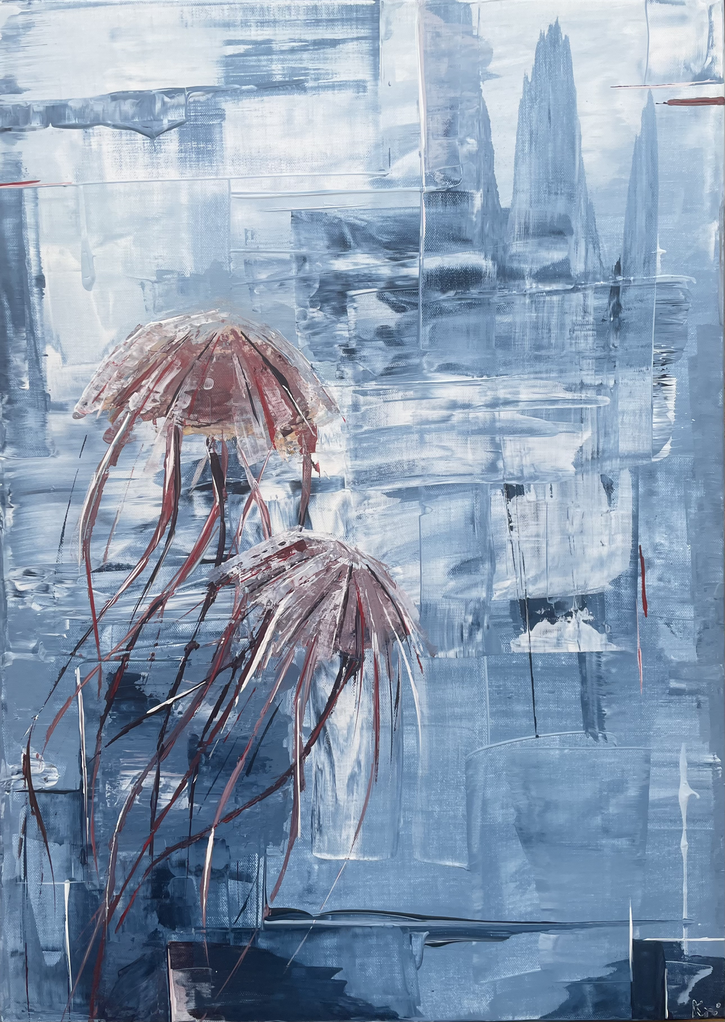 Jellyfish — acrylic painting on canvas, 50×70cm, 2023, by Konstantin Pfeil